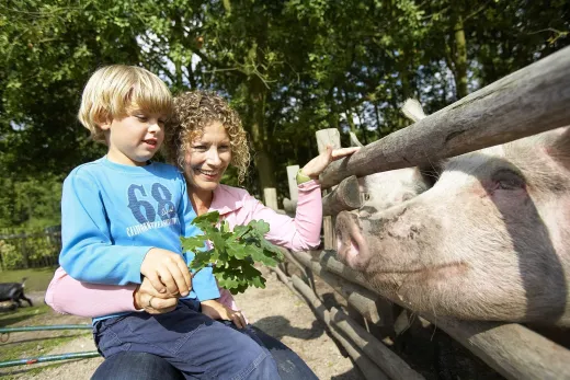 Moeder en zoon genieten van de buitenlucht