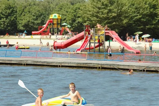 Kinderen zwemmen in het waterplas