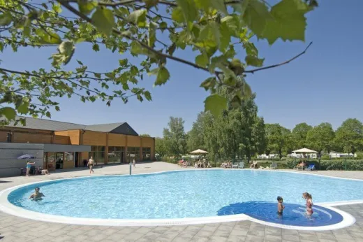 Kinderen zwemmen in het openluchtzwembad